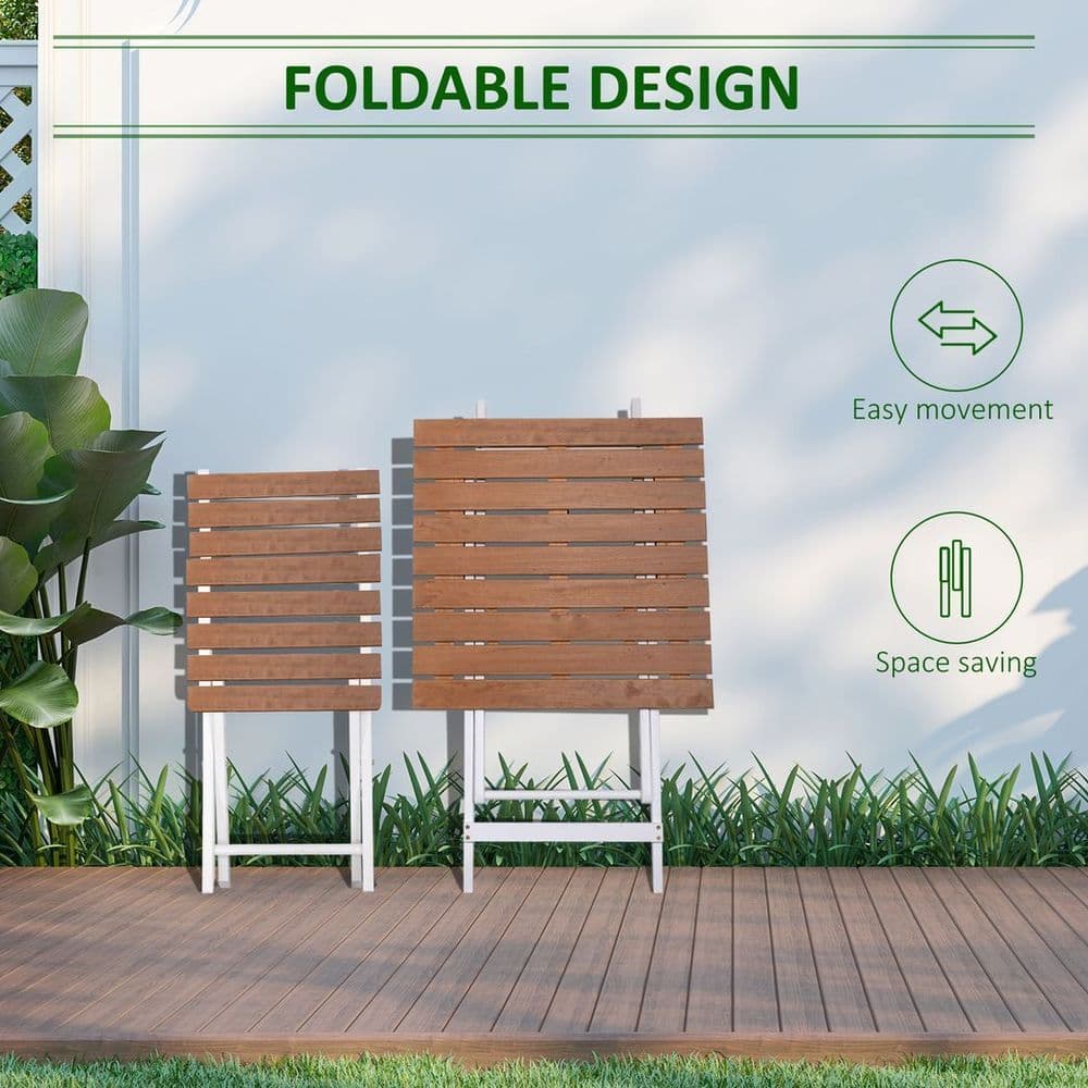 image-3Pcs Garden Bistro Set, Folding Outdoor Chairs and Table Set, Natural