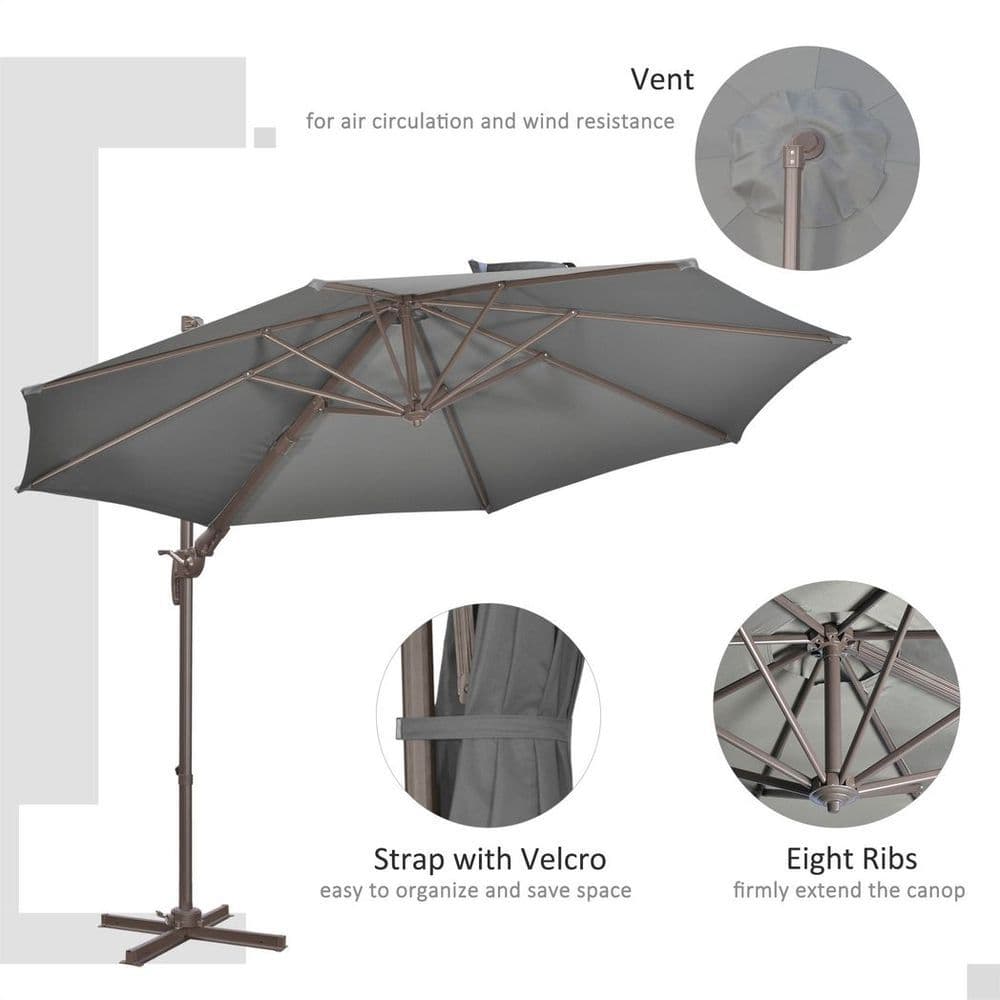 image-3(m) Cantilever Parasol 360� Rotation Roma Umbrella with Tilt Grey