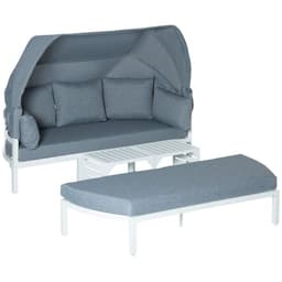 image-4 PCS Outdoor Garden Sofa Set, Lounge Bed with Canopy, Padded Cushions