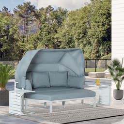 image-4 PCS Outdoor Garden Sofa Set, Lounge Bed with Canopy, Padded Cushions