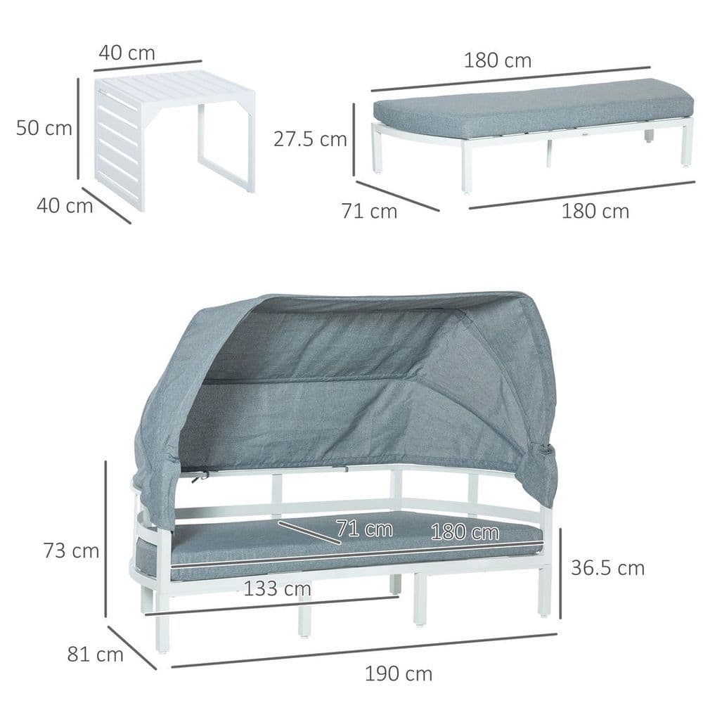 image-4 PCS Outdoor Garden Sofa Set, Lounge Bed with Canopy, Padded Cushions