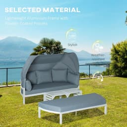 image-4 PCS Outdoor Garden Sofa Set, Lounge Bed with Canopy, Padded Cushions