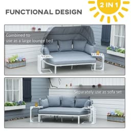 image-4 PCS Outdoor Garden Sofa Set, Lounge Bed with Canopy, Padded Cushions