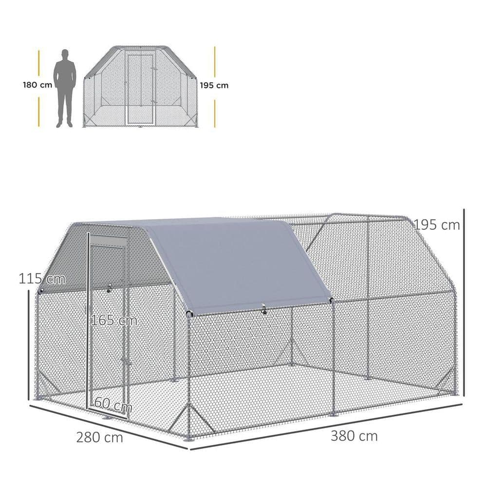 image-Chicken Run W/ Roof, Walk In Chicken Coop for 10-12 Chickens, Hen House