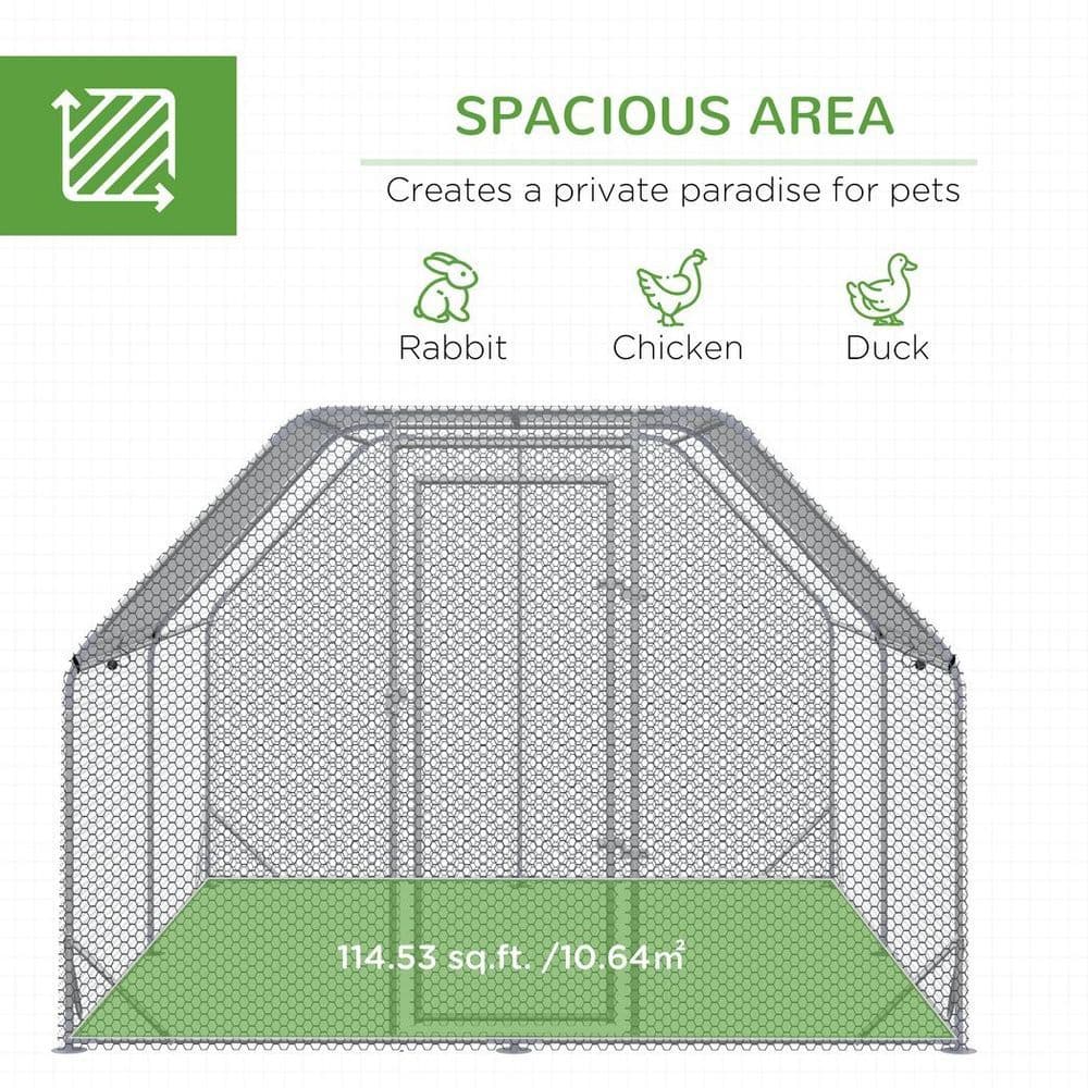 image-Chicken Run W/ Roof, Walk In Chicken Coop for 10-12 Chickens, Hen House