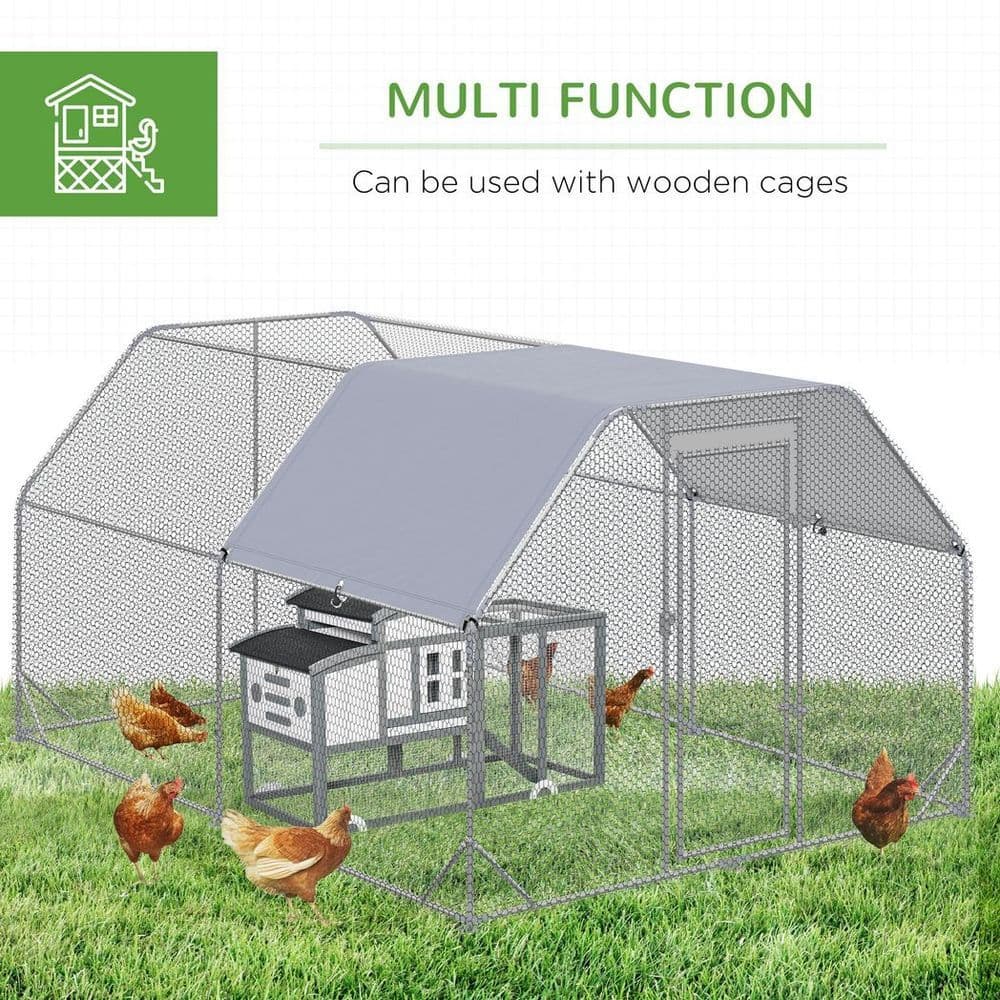 image-Chicken Run W/ Roof, Walk In Chicken Coop for 10-12 Chickens, Hen House