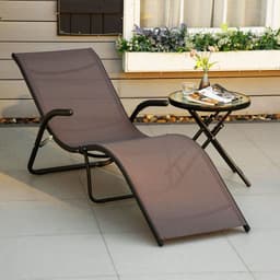 image-Folding Lounge Chair, Outdoor Chaise Lounge for Beach, Poolside, Brown