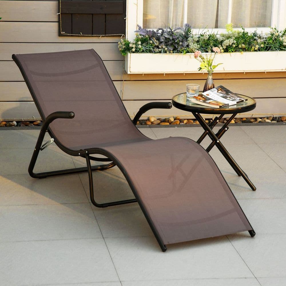 image-Folding Lounge Chair, Outdoor Chaise Lounge for Beach, Poolside, Brown