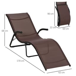 image-Folding Lounge Chair, Outdoor Chaise Lounge for Beach, Poolside, Brown