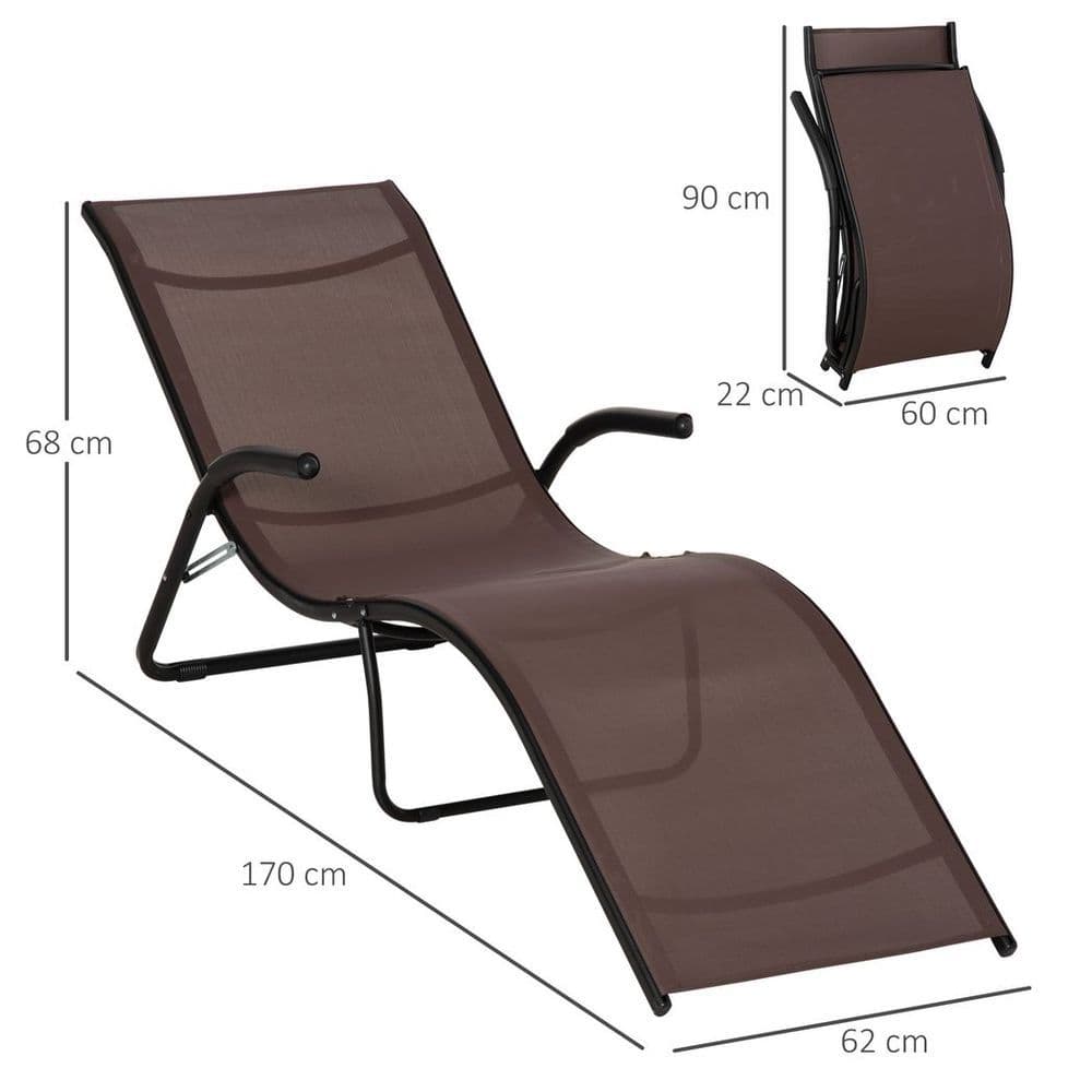 image-Folding Lounge Chair, Outdoor Chaise Lounge for Beach, Poolside, Brown