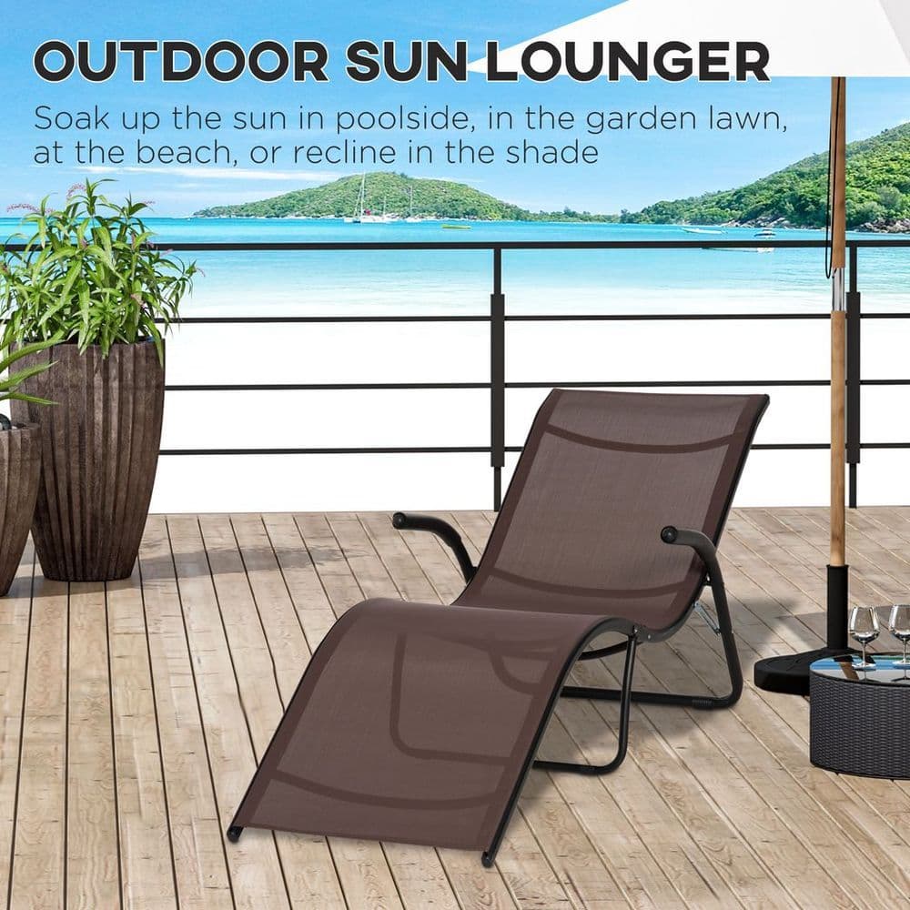 image-Folding Lounge Chair, Outdoor Chaise Lounge for Beach, Poolside, Brown
