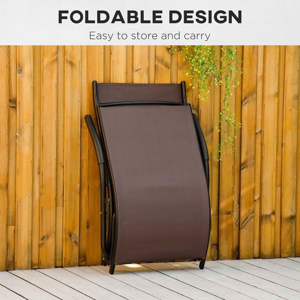 image-Folding Lounge Chair, Outdoor Chaise Lounge for Beach, Poolside, Brown