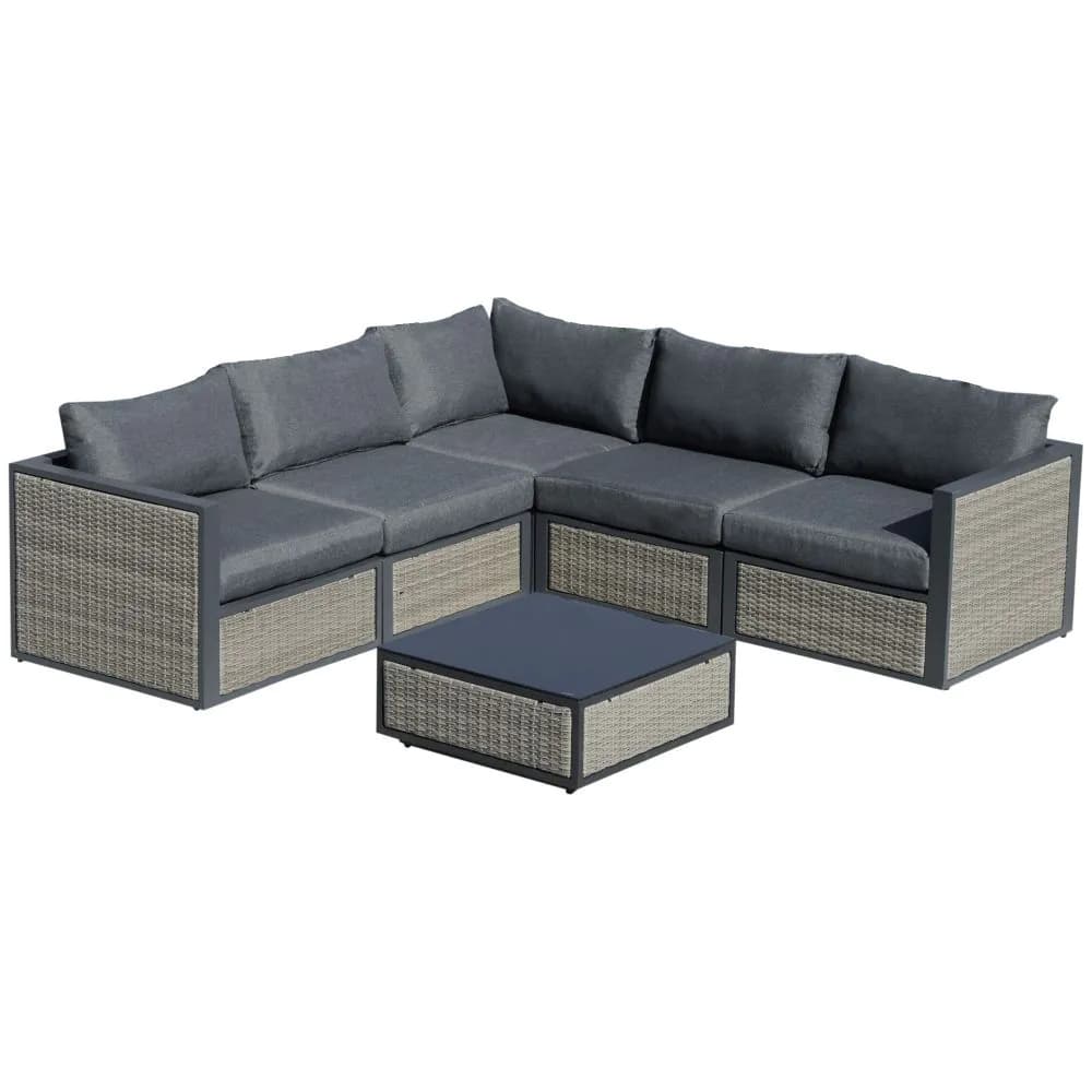 image-6 PCs Patio PE Rattan Sofa Set Sectional Conversation Furniture Set