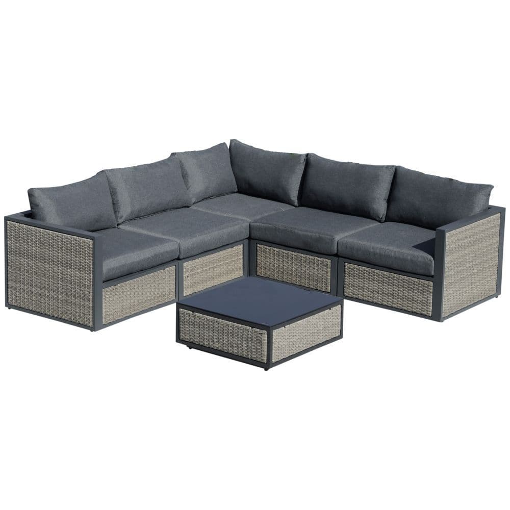image-6 PCs Patio PE Rattan Sofa Set Sectional Conversation Furniture Set