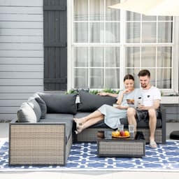 image-6 PCs Patio PE Rattan Sofa Set Sectional Conversation Furniture Set