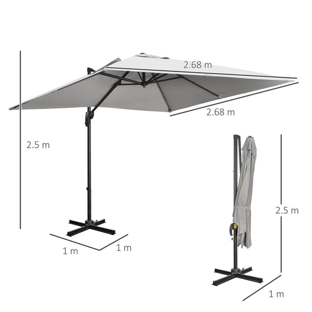 image-2.7 x 2.7 m Cantilever Parasol Garden Umbrella w/ Cross Base Grey