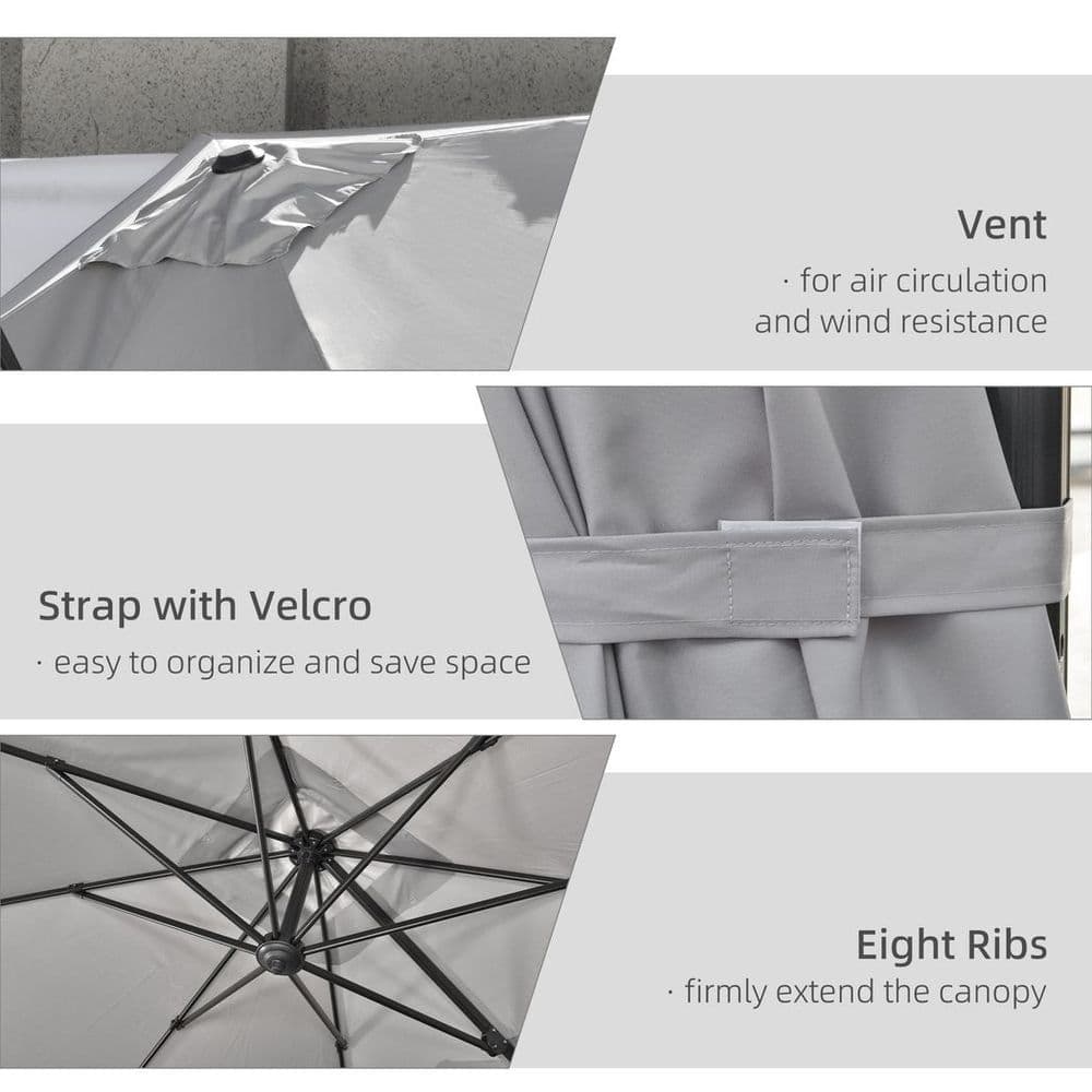 image-2.7 x 2.7 m Cantilever Parasol Garden Umbrella w/ Cross Base Grey