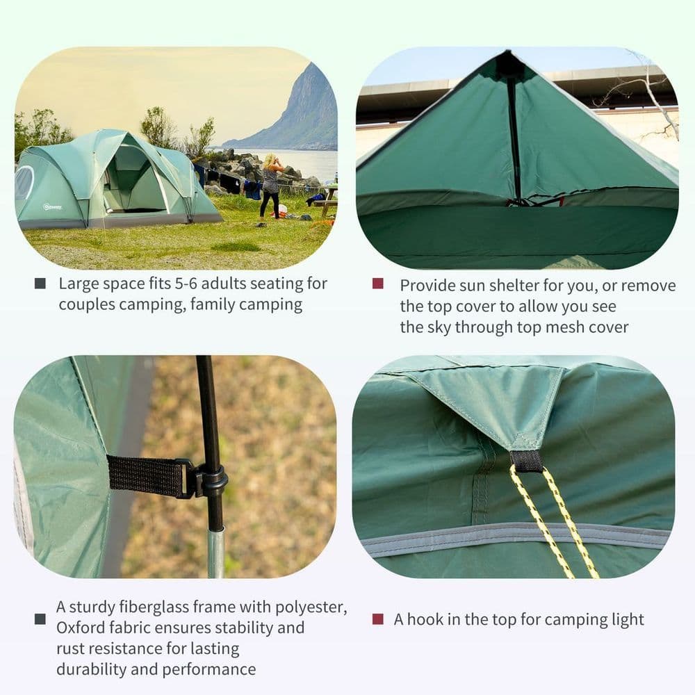 image-Outdoor Camping Tent For 5-6 W/ Bag, Fiberglass & Steel Frame