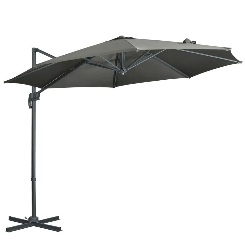 image-3 x 3(m) Cantilever Parasol Garden Umbrella with Cross Base Grey