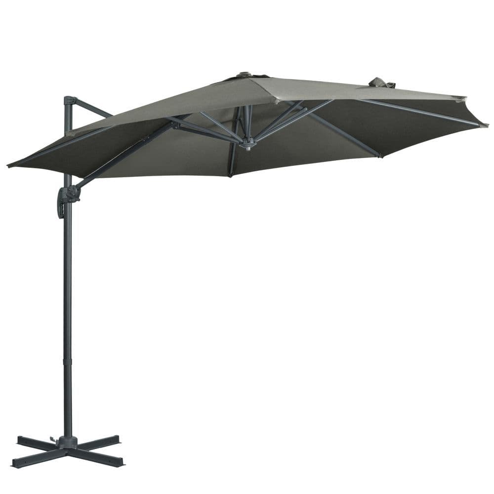 image-3 x 3(m) Cantilever Parasol Garden Umbrella with Cross Base Grey