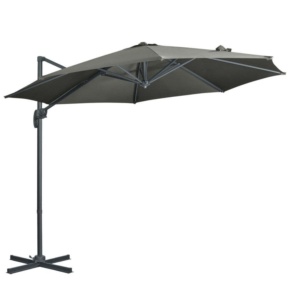 image-3 x 3(m) Cantilever Parasol Garden Umbrella with Cross Base Grey