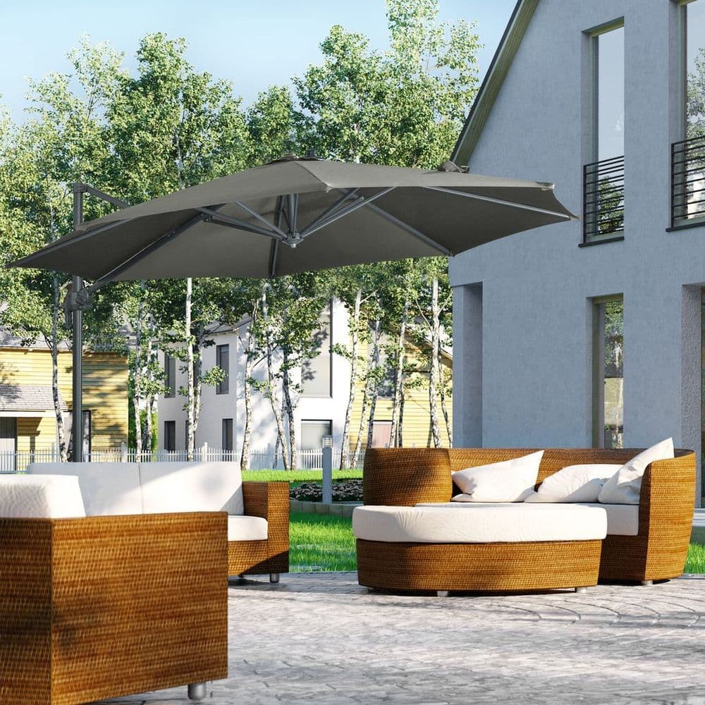 image-3 x 3(m) Cantilever Parasol Garden Umbrella with Cross Base Grey