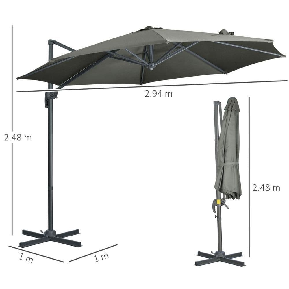 image-3 x 3(m) Cantilever Parasol Garden Umbrella with Cross Base Grey