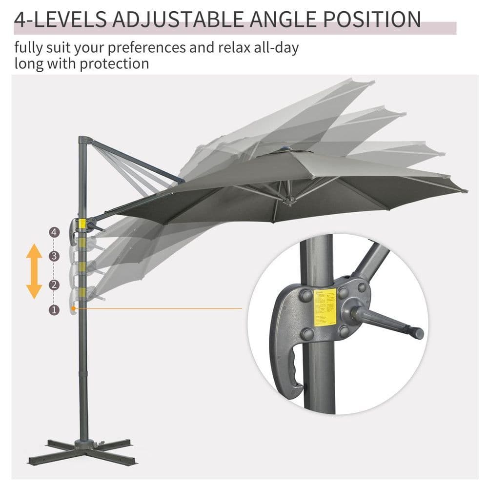 image-3 x 3(m) Cantilever Parasol Garden Umbrella with Cross Base Grey