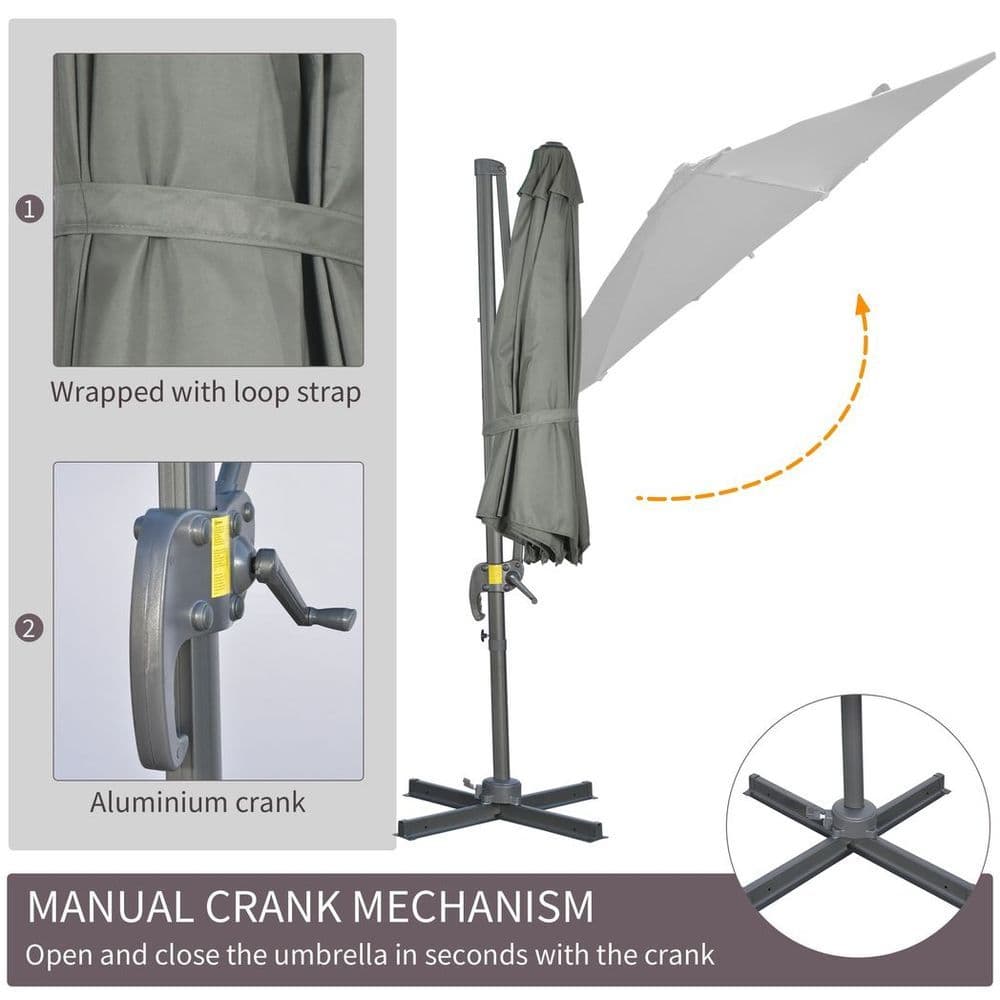 image-3 x 3(m) Cantilever Parasol Garden Umbrella with Cross Base Grey