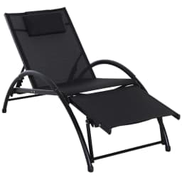 image-Sun Lounger Half Circle Arms Adjustable Head Footrest Aluminium Frame Black