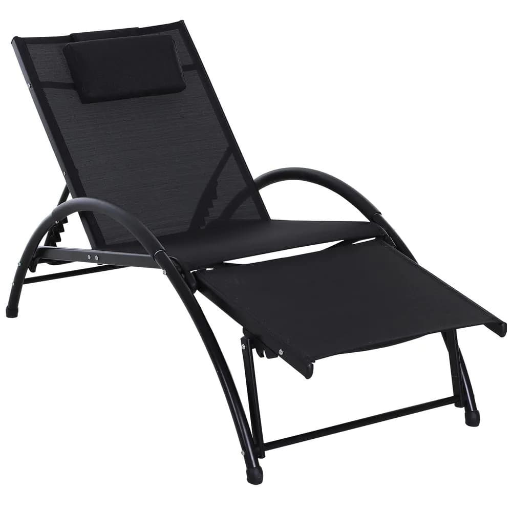 image-Sun Lounger Half Circle Arms Adjustable Head Footrest Aluminium Frame Black