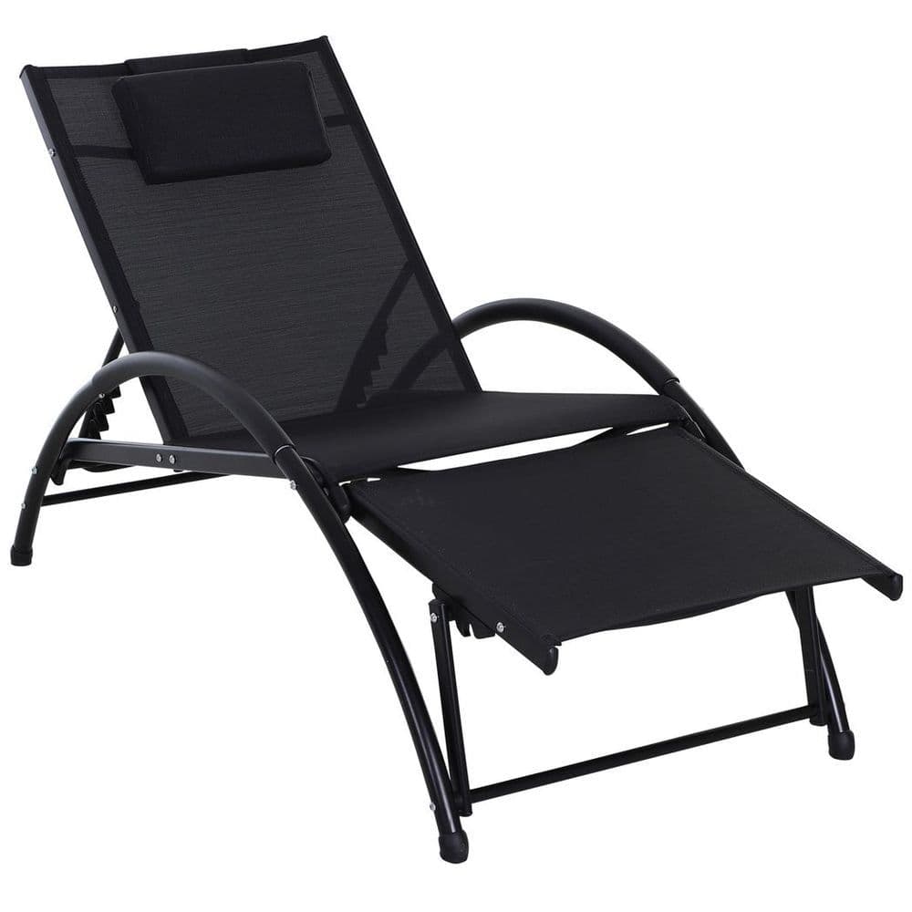 image-Sun Lounger Half Circle Arms Adjustable Head Footrest Aluminium Frame Black