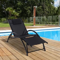image-Sun Lounger Half Circle Arms Adjustable Head Footrest Aluminium Frame Black