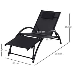 image-Sun Lounger Half Circle Arms Adjustable Head Footrest Aluminium Frame Black