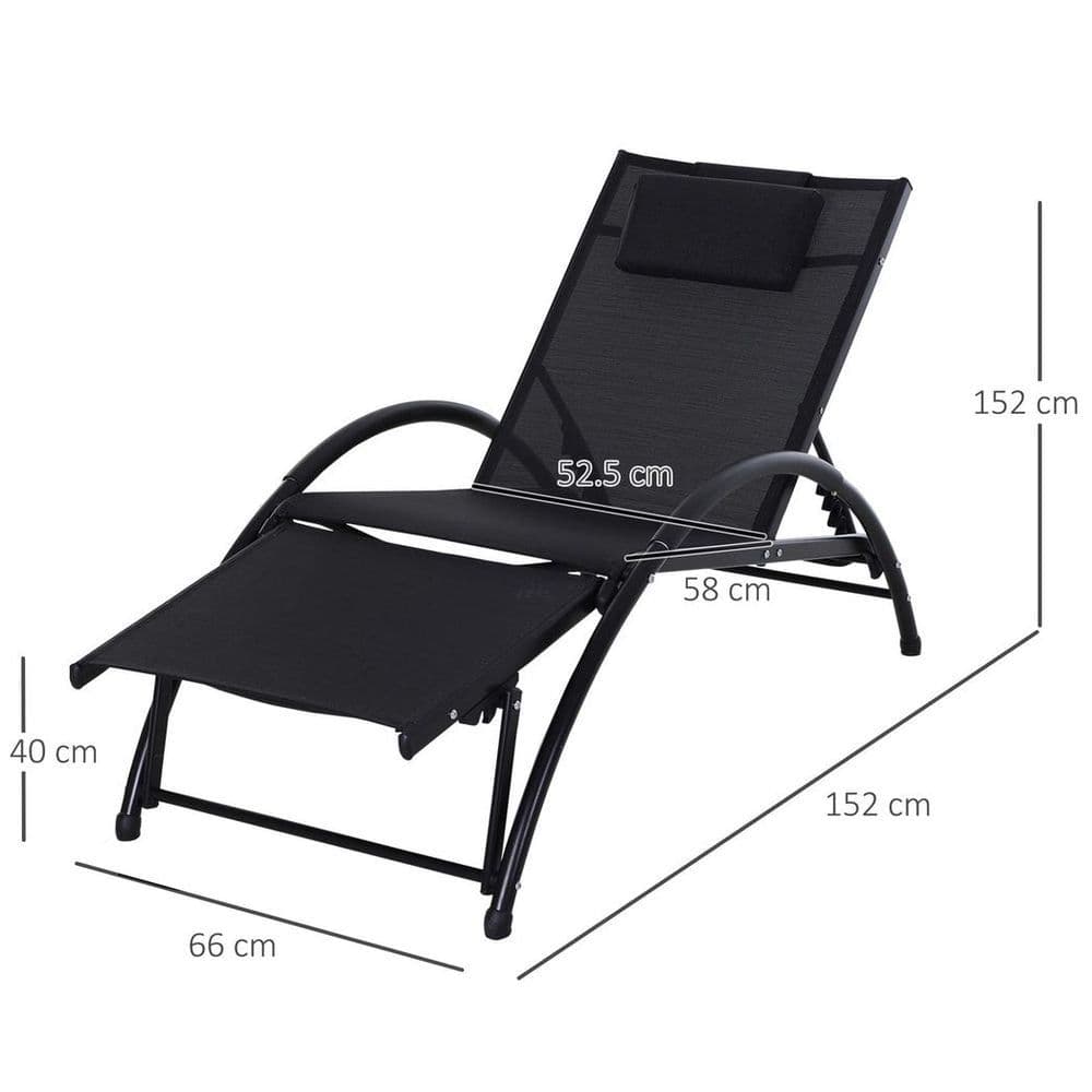 image-Sun Lounger Half Circle Arms Adjustable Head Footrest Aluminium Frame Black