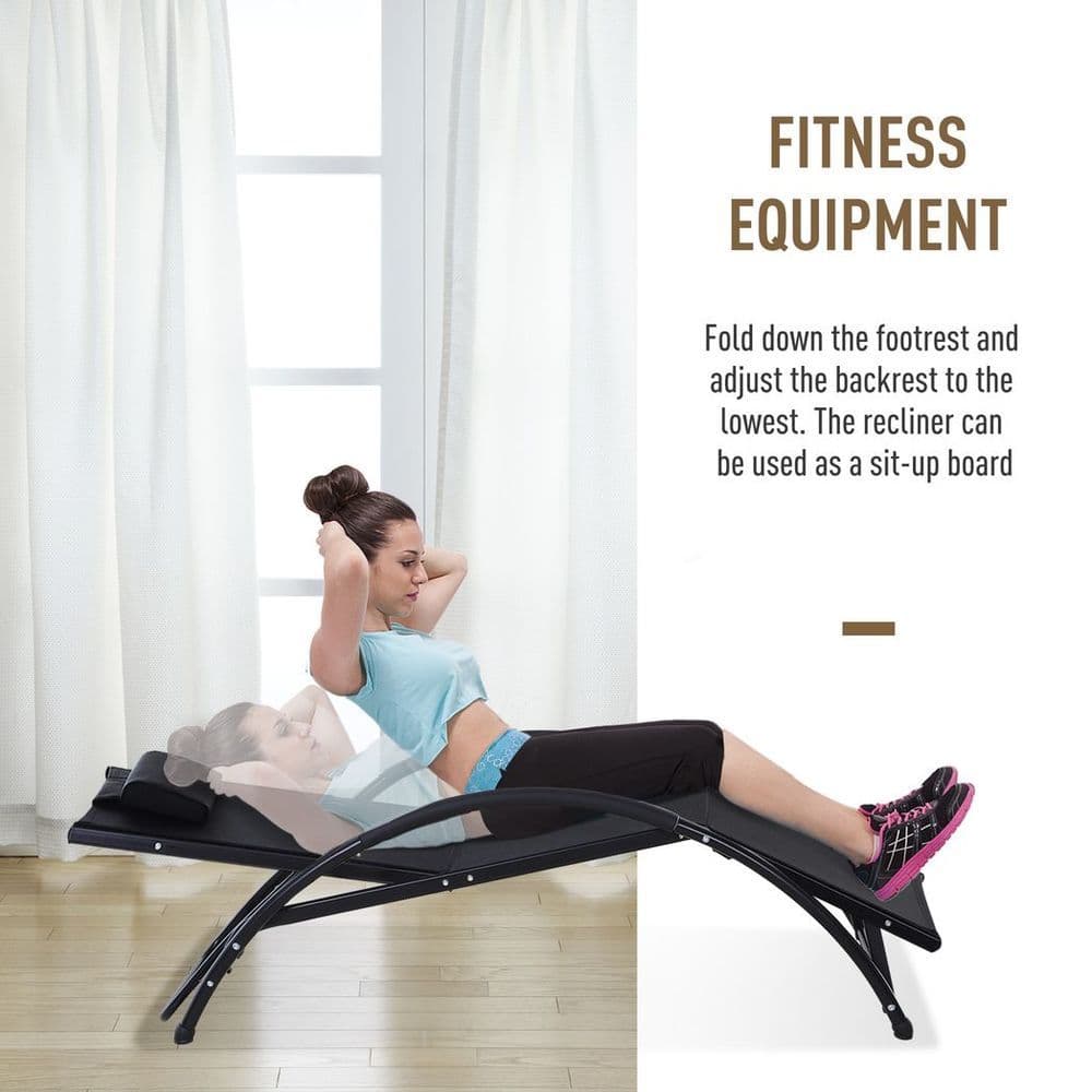 image-Sun Lounger Half Circle Arms Adjustable Head Footrest Aluminium Frame Black