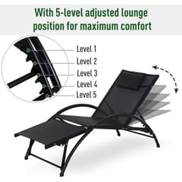 image-Sun Lounger Half Circle Arms Adjustable Head Footrest Aluminium Frame Black
