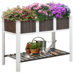 image-Wooden Planter Raised Elevated Garden Bed with Shelf Outdoor/Indoor