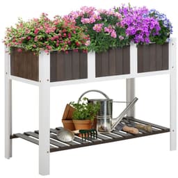 image-Wooden Planter Raised Elevated Garden Bed with Shelf Outdoor/Indoor
