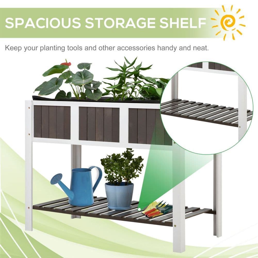 image-Wooden Planter Raised Elevated Garden Bed with Shelf Outdoor/Indoor
