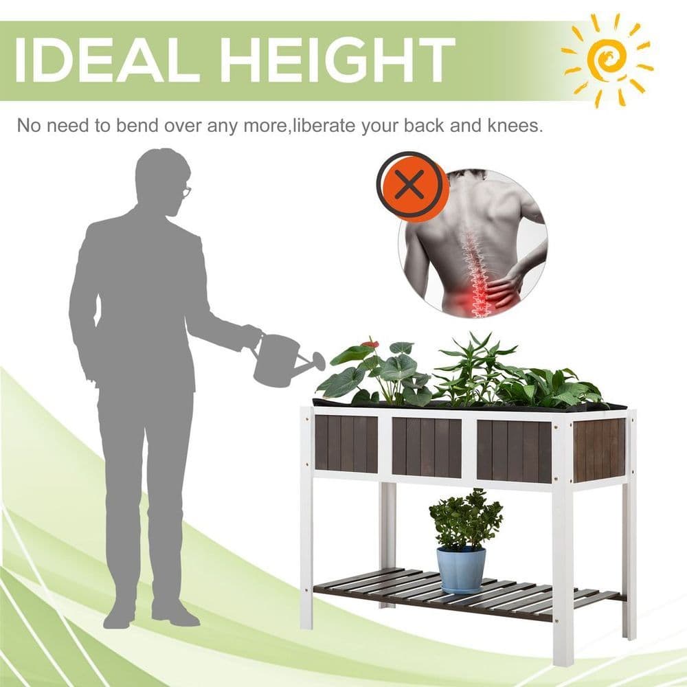 image-Wooden Planter Raised Elevated Garden Bed with Shelf Outdoor/Indoor