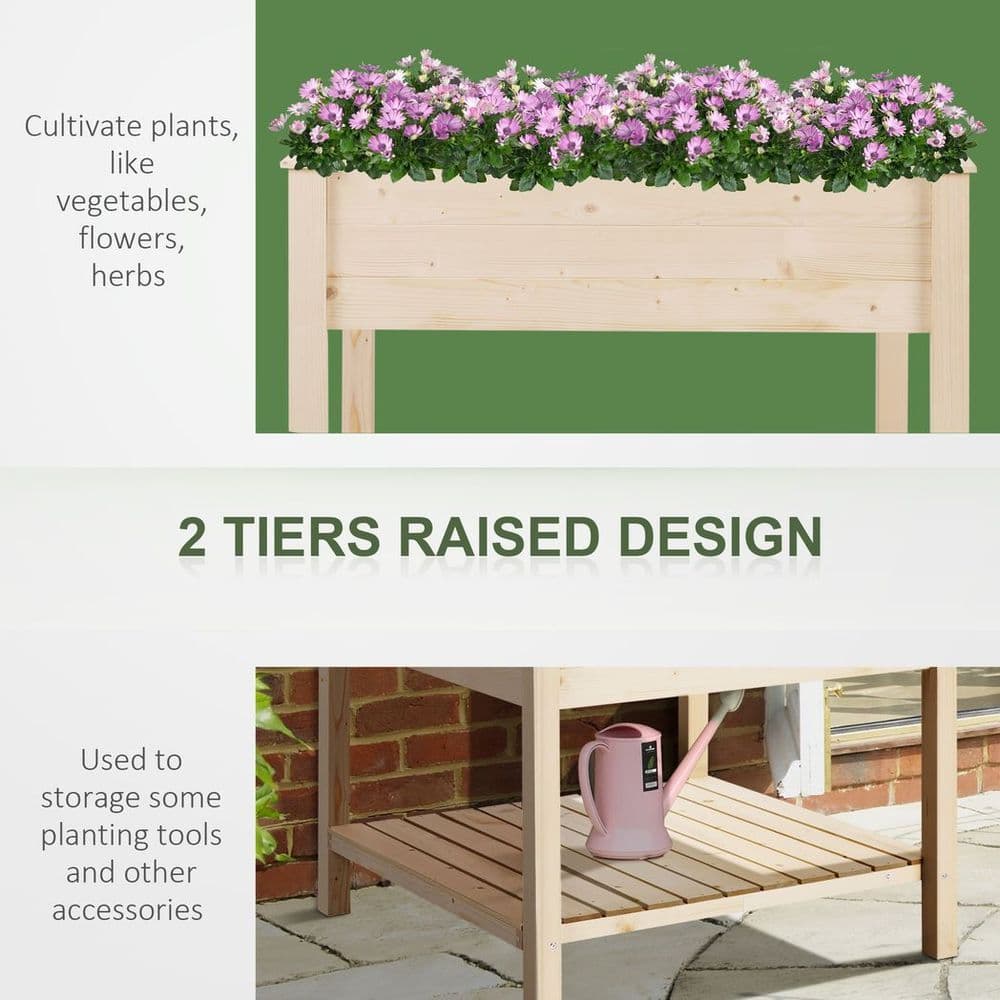 image-Elevated Garden Planting Bed Stand Outdoor Flower Box w/ Storage Shelf