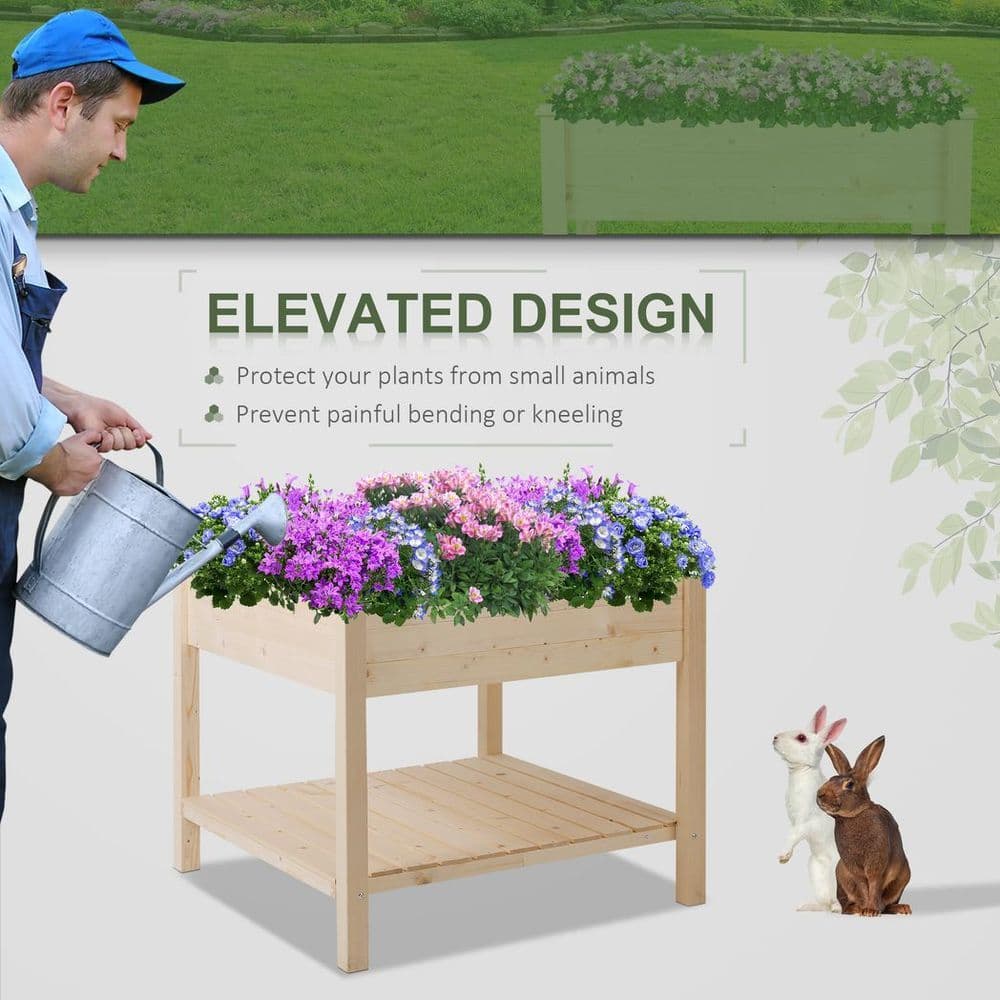 image-Elevated Garden Planting Bed Stand Outdoor Flower Box w/ Storage Shelf