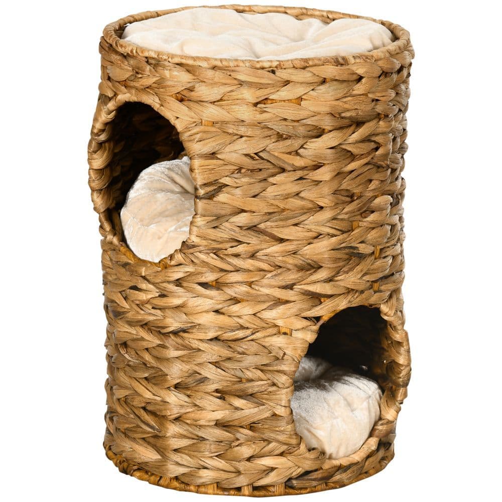 image-47cm Cat Barrel Tree for Indoor Cats w/ Two Cat Houses, Cushion