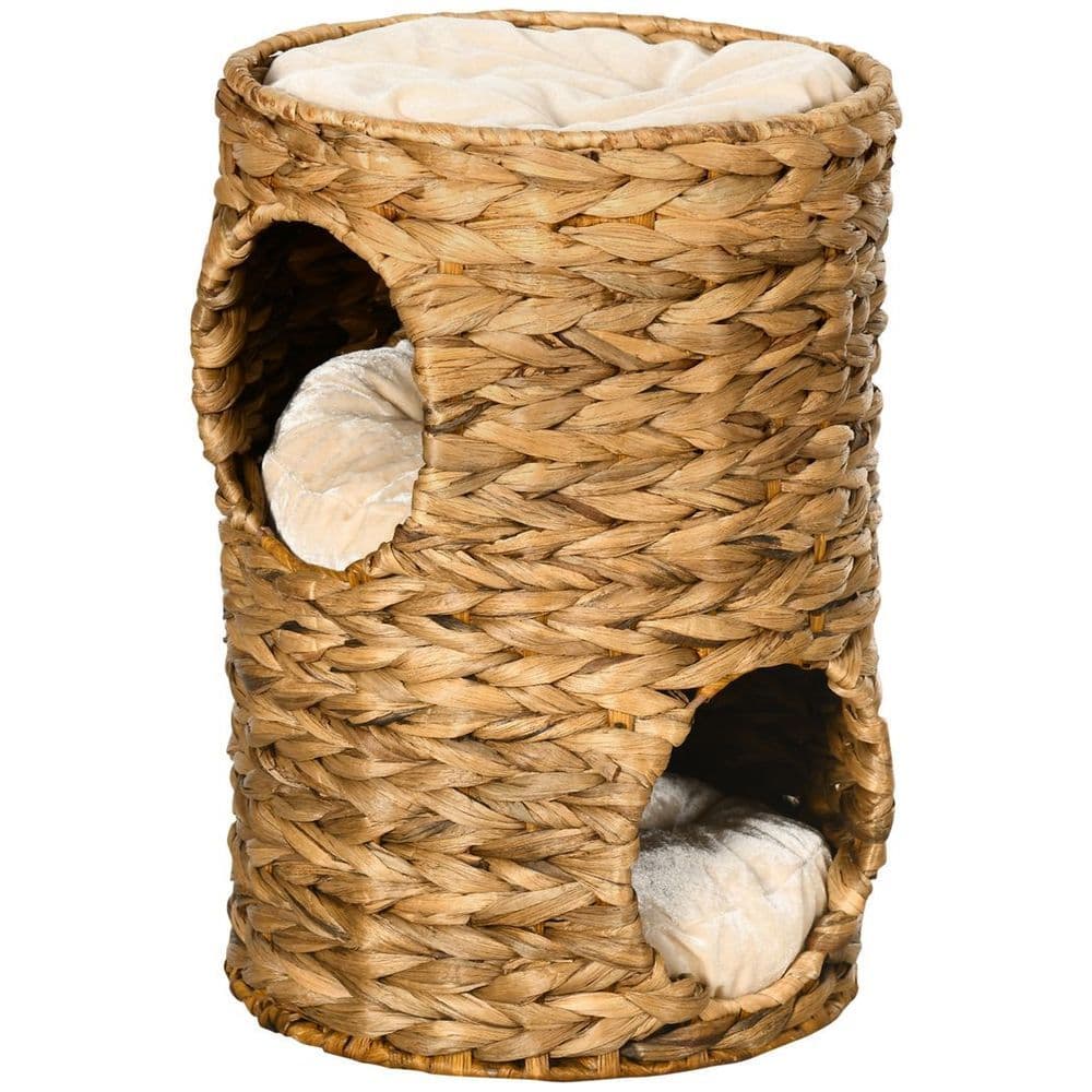 image-47cm Cat Barrel Tree for Indoor Cats w/ Two Cat Houses, Cushion