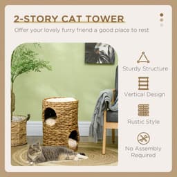 image-47cm Cat Barrel Tree for Indoor Cats w/ Two Cat Houses, Cushion