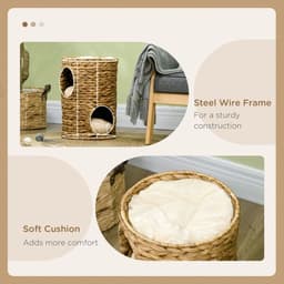 image-47cm Cat Barrel Tree for Indoor Cats w/ Two Cat Houses, Cushion