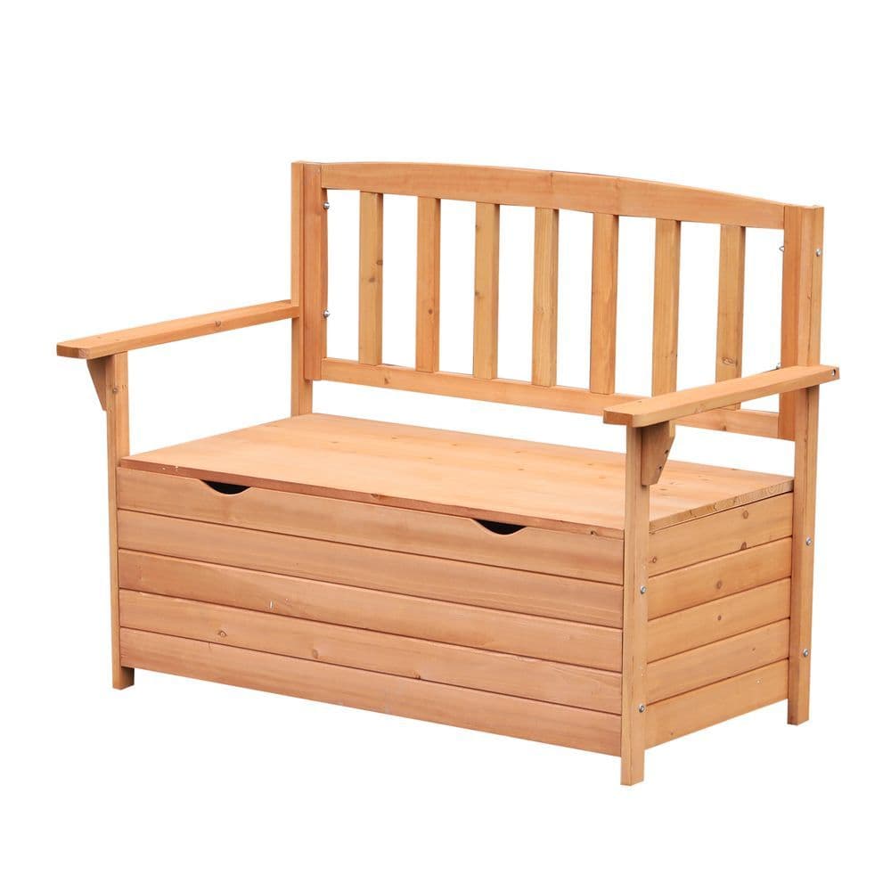 image-Outdoor Garden Storage Bench Patio Box All Weather Fir Wood 112 x 84 cm