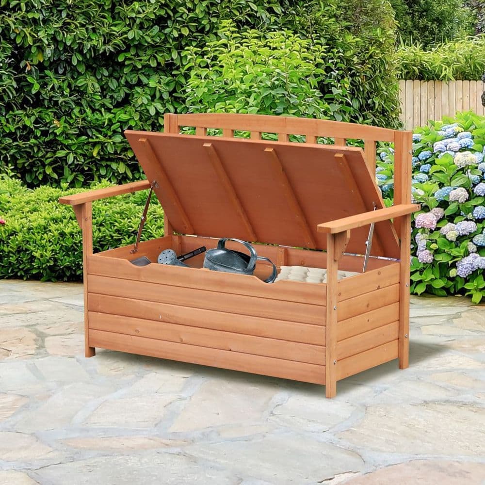 image-Outdoor Garden Storage Bench Patio Box All Weather Fir Wood 112 x 84 cm