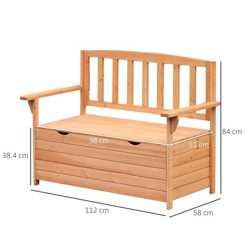 image-Outdoor Garden Storage Bench Patio Box All Weather Fir Wood 112 x 84 cm